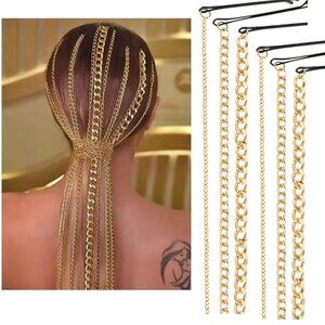 6PCS Punk Metal Gold Tassel Hair Chain Clips